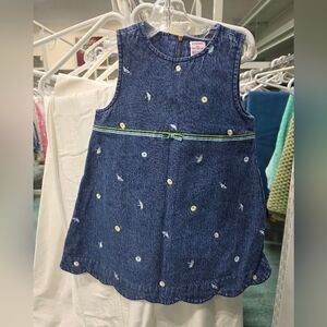 Vintage Y2K Gymboree Blue Denim Dress with Floral And Sun Umbrellas Embroidery